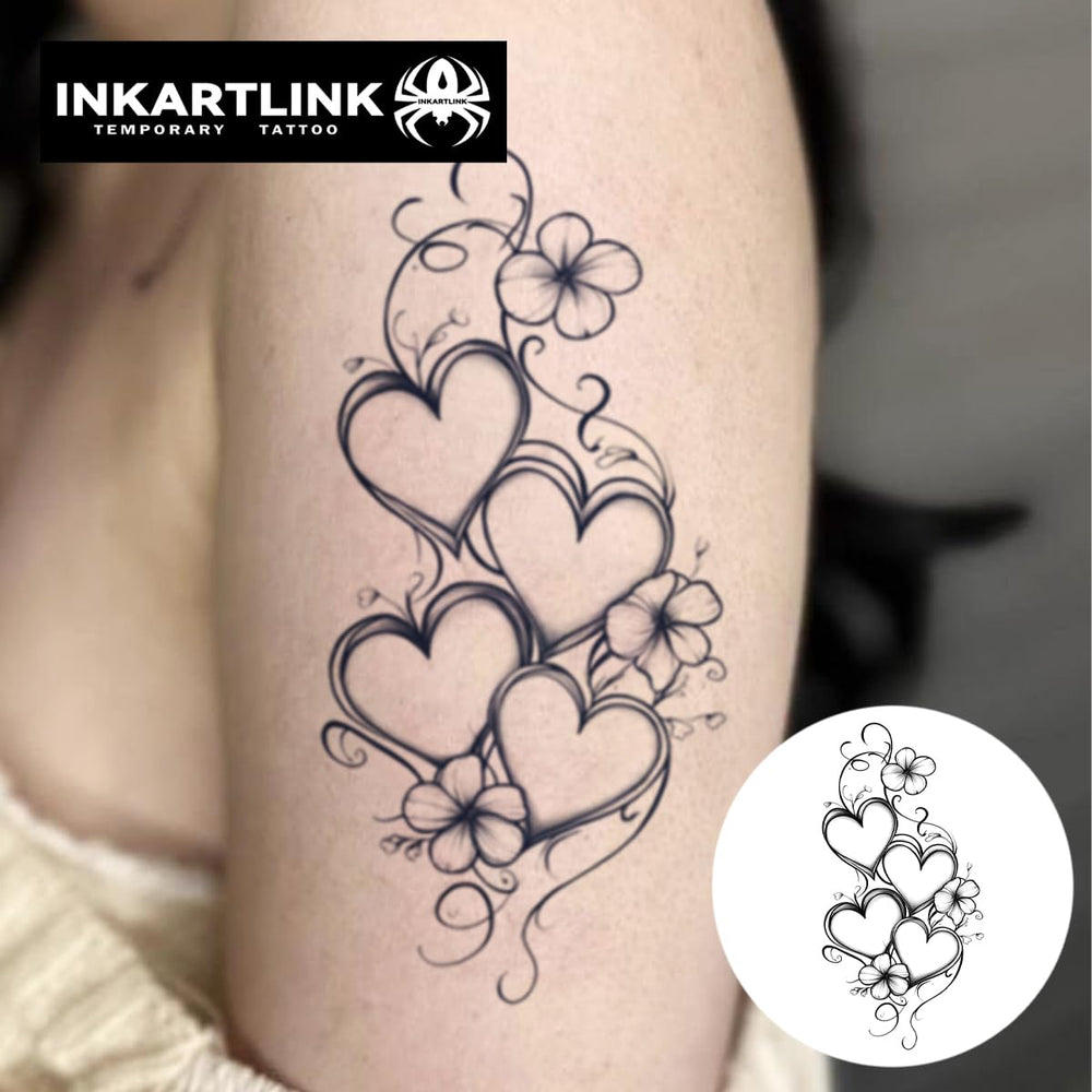 INKARTLINK Love Flower Vine tattoo demonstrates waterproof, semi-permanent wear.