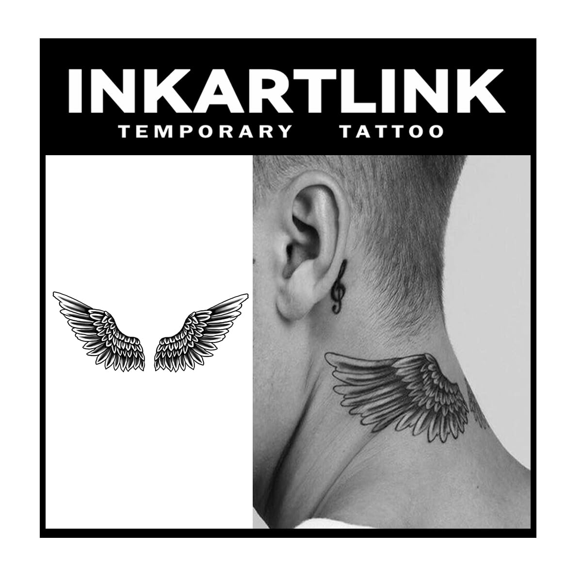 INKARTLINK wings temporary tattoos feature dramatic wing designs that endure water exposure