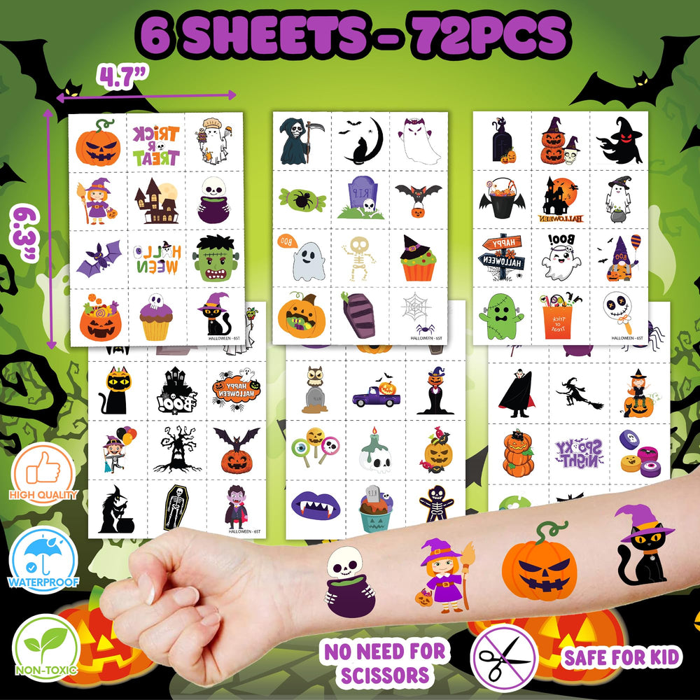 INKSOMOBA Halloween tattoos (72) add instant thrills to trick-or-treat bags.