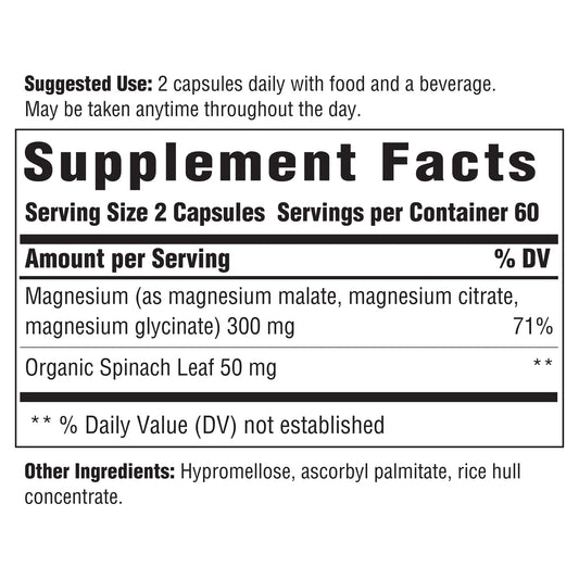 Back label showing ingredients and supplement facts for INNATE Magnesium 300 mg