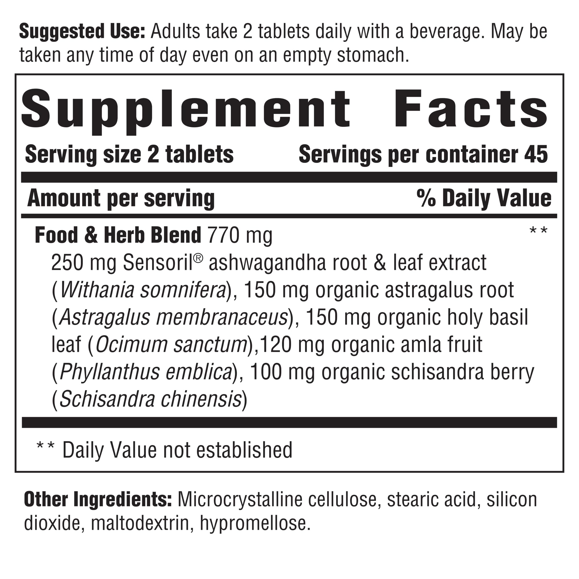 Innate Response Adrenal bottle label closeup shows Ashwagandha blend for calm energy.