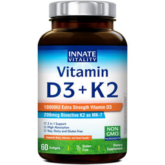 Front view of Innate Vitality D3 K2 softgels bottle