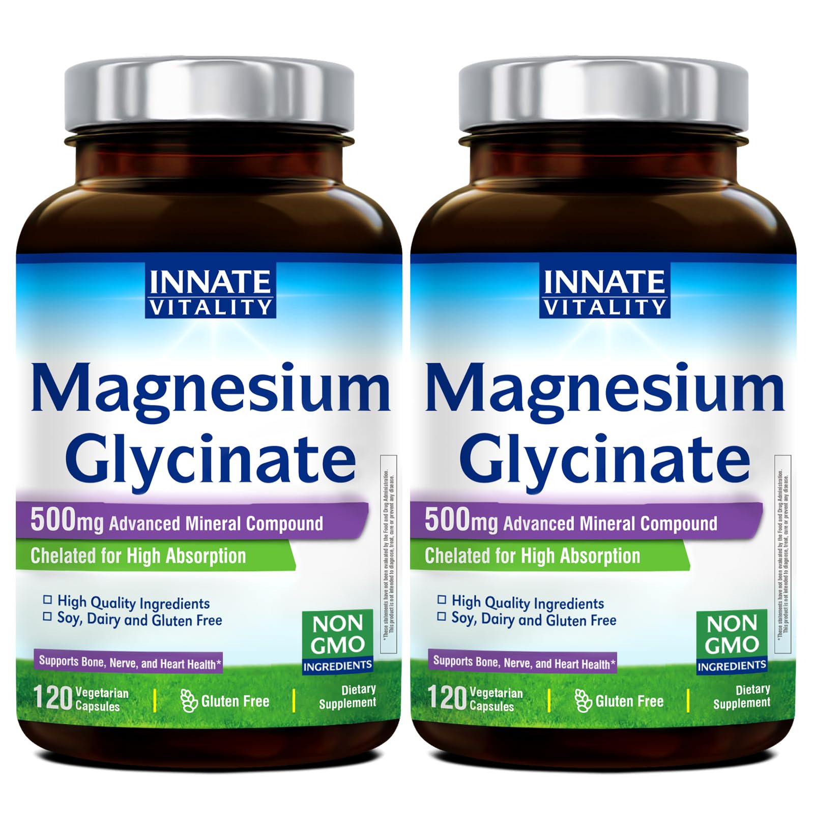 Innate Vitality Magnesium Glycinate 500mg bottle with 240 vegan capsules