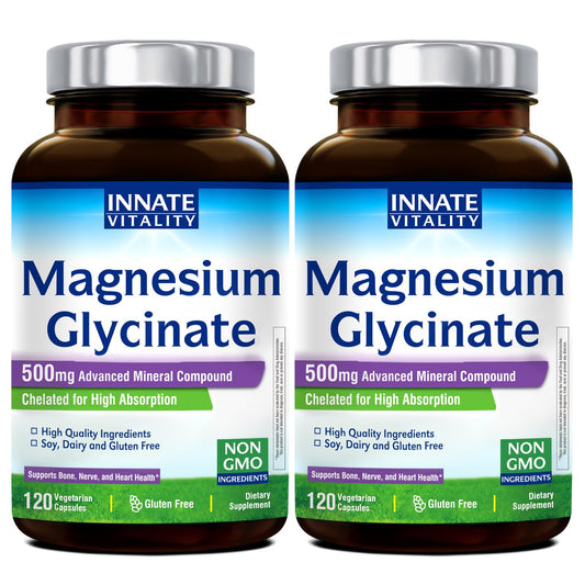 Innate Vitality Magnesium Glycinate 500mg bottle with 240 vegan capsules