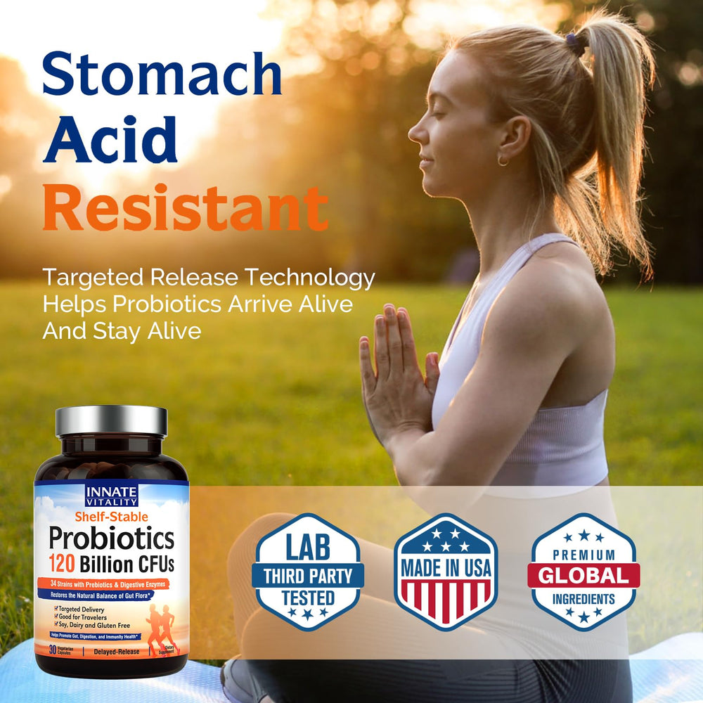 Person taking a probiotic capsule on the go