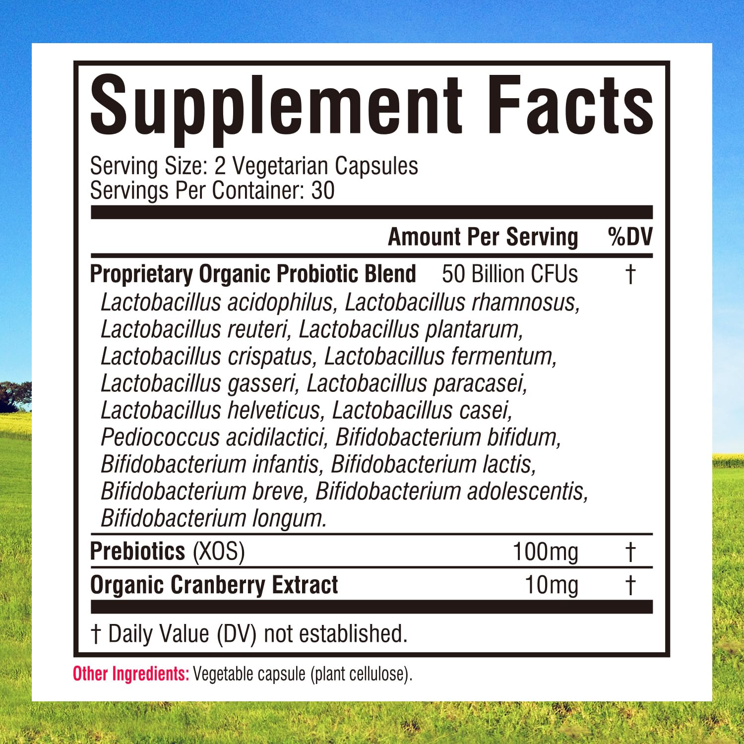 Close-up of label showing 50B CFU and 17 strains
