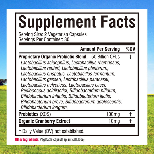 Close-up of label showing 50B CFU and 17 strains
