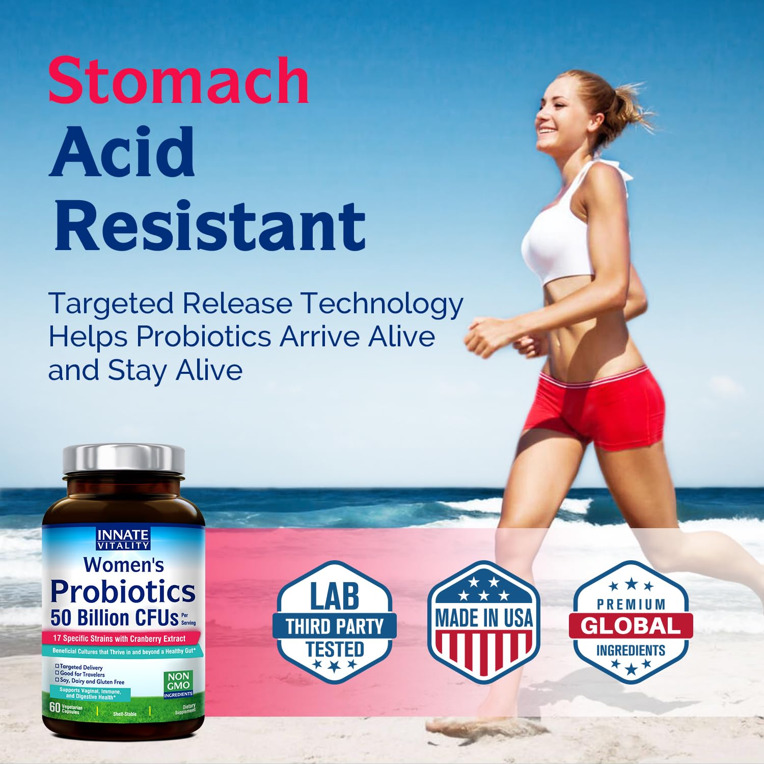 Shelf-stable delayed-release capsules designed for women