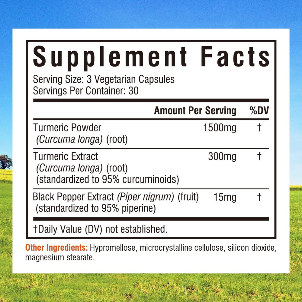 Ingredients: turmeric powder and turmeric extract with black pepper