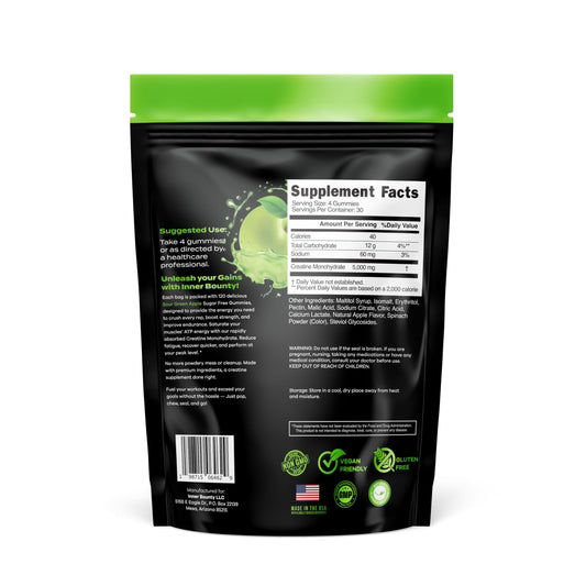 Bottle label showing 120 vegan chews and Sour Green Apple flavor