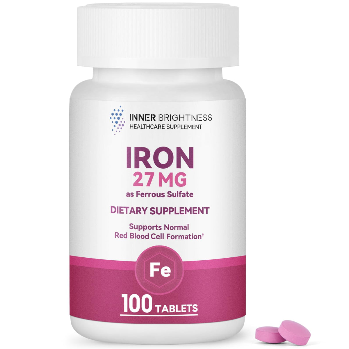 Hero image of Inner Brightness Iron Supplement bottle with 100 tablets