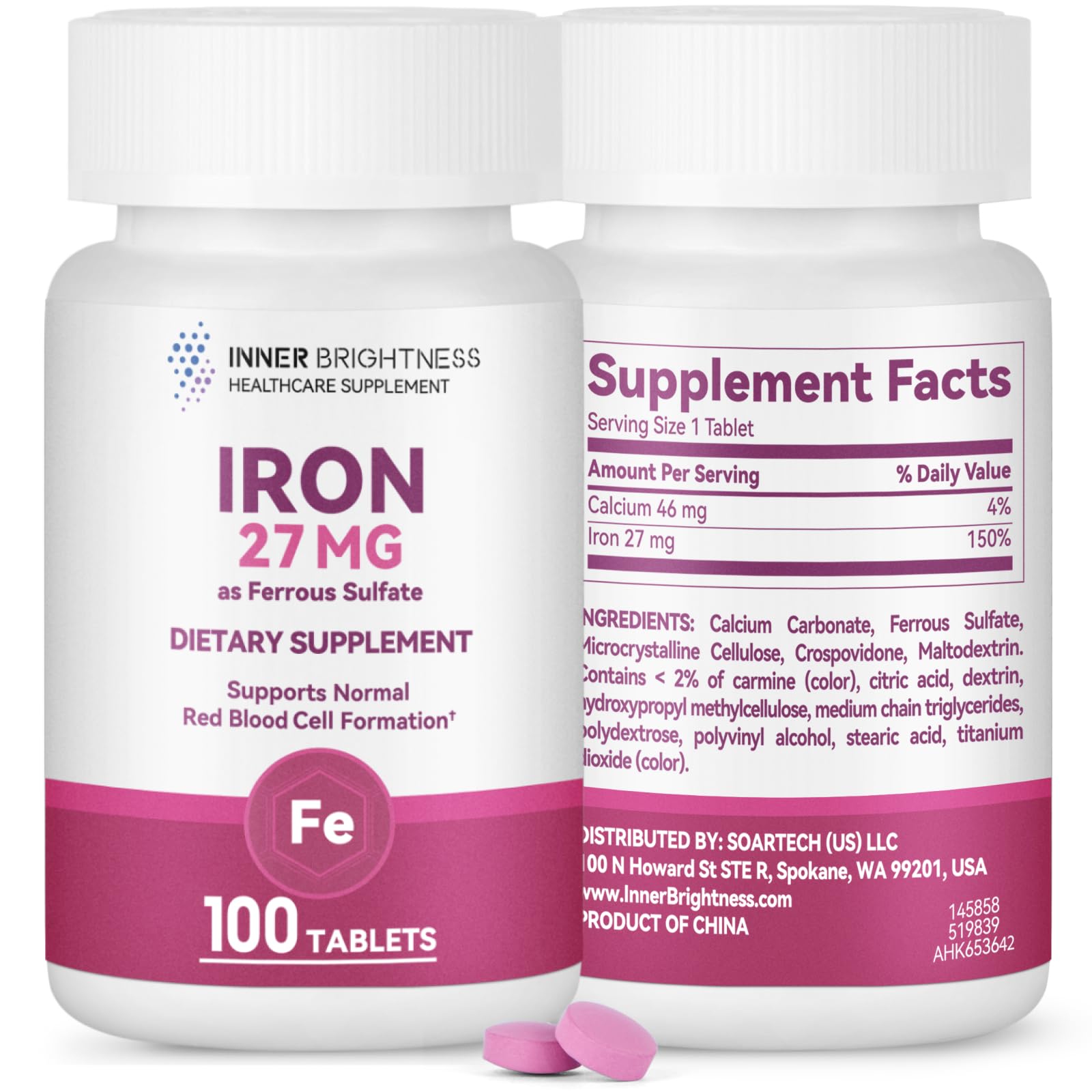 Close-up of 27 mg elemental iron tablets