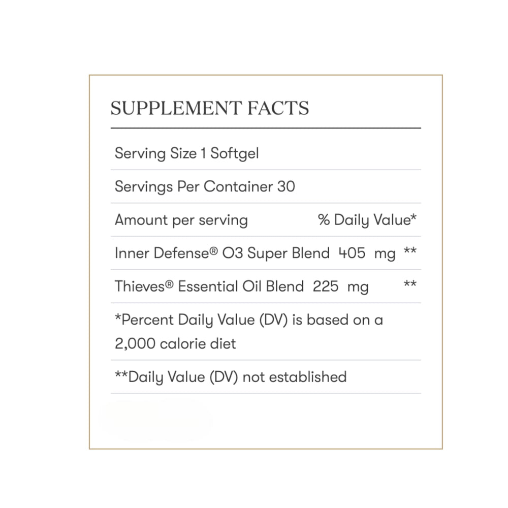Inner Defense bottle with ingredients illustration