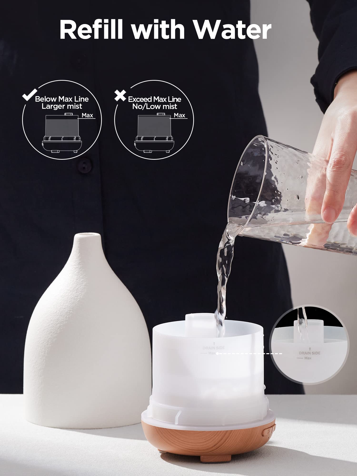 Diffuser used as a night light with LED glow