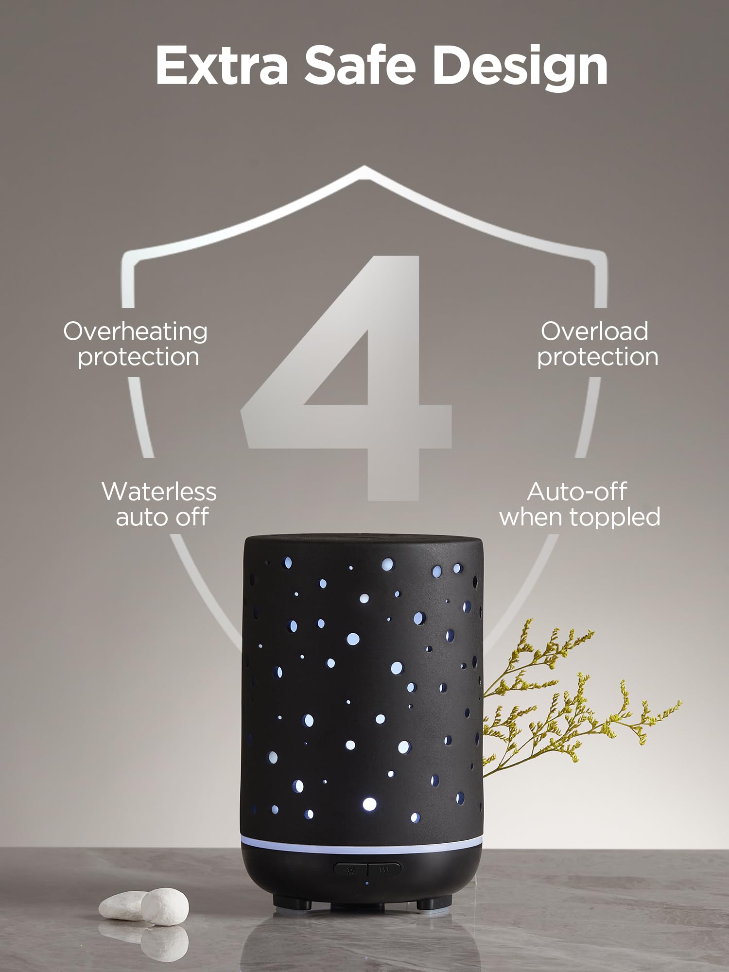 Side view highlighting compact ceramic diffuser design