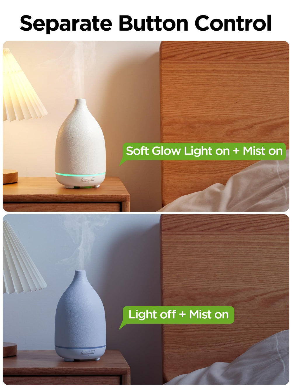 LED light on diffuser with mist
