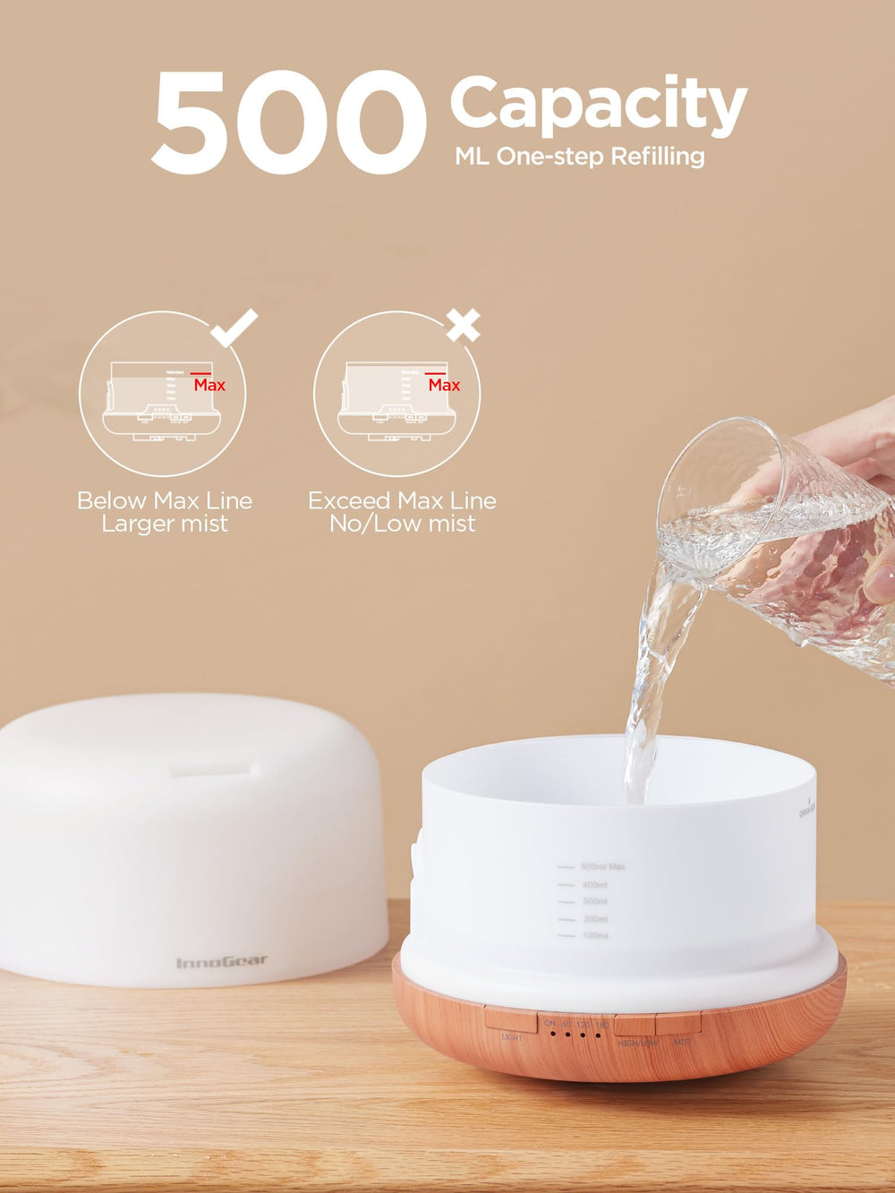 InnoGear diffuser yellow ambient night light showing colors