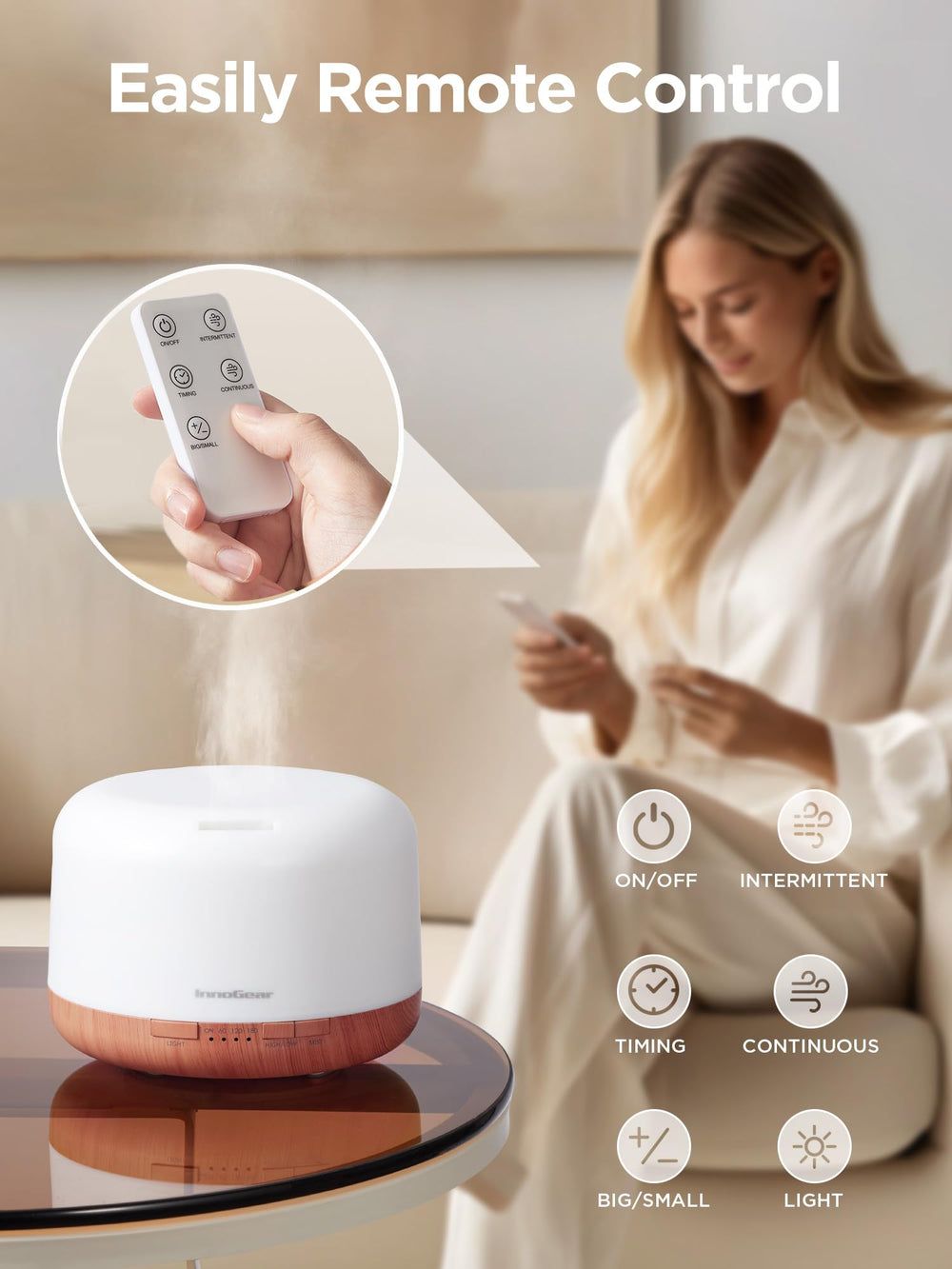 InnoGear diffuser yellow in use releasing mist