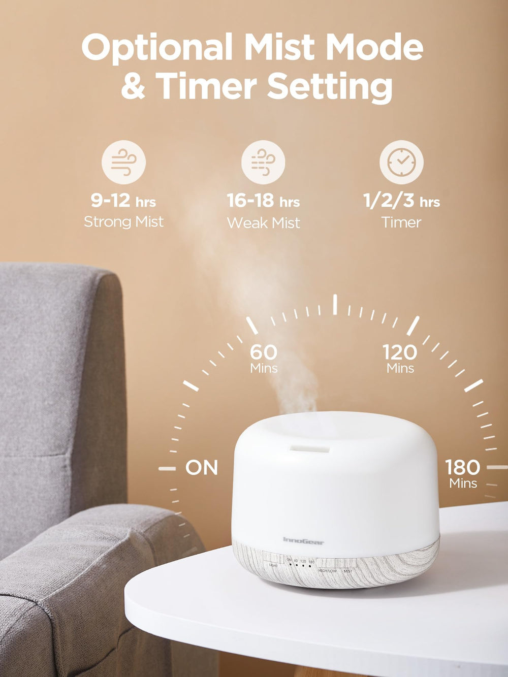 Upward mist flow from ultrasonic diffuser