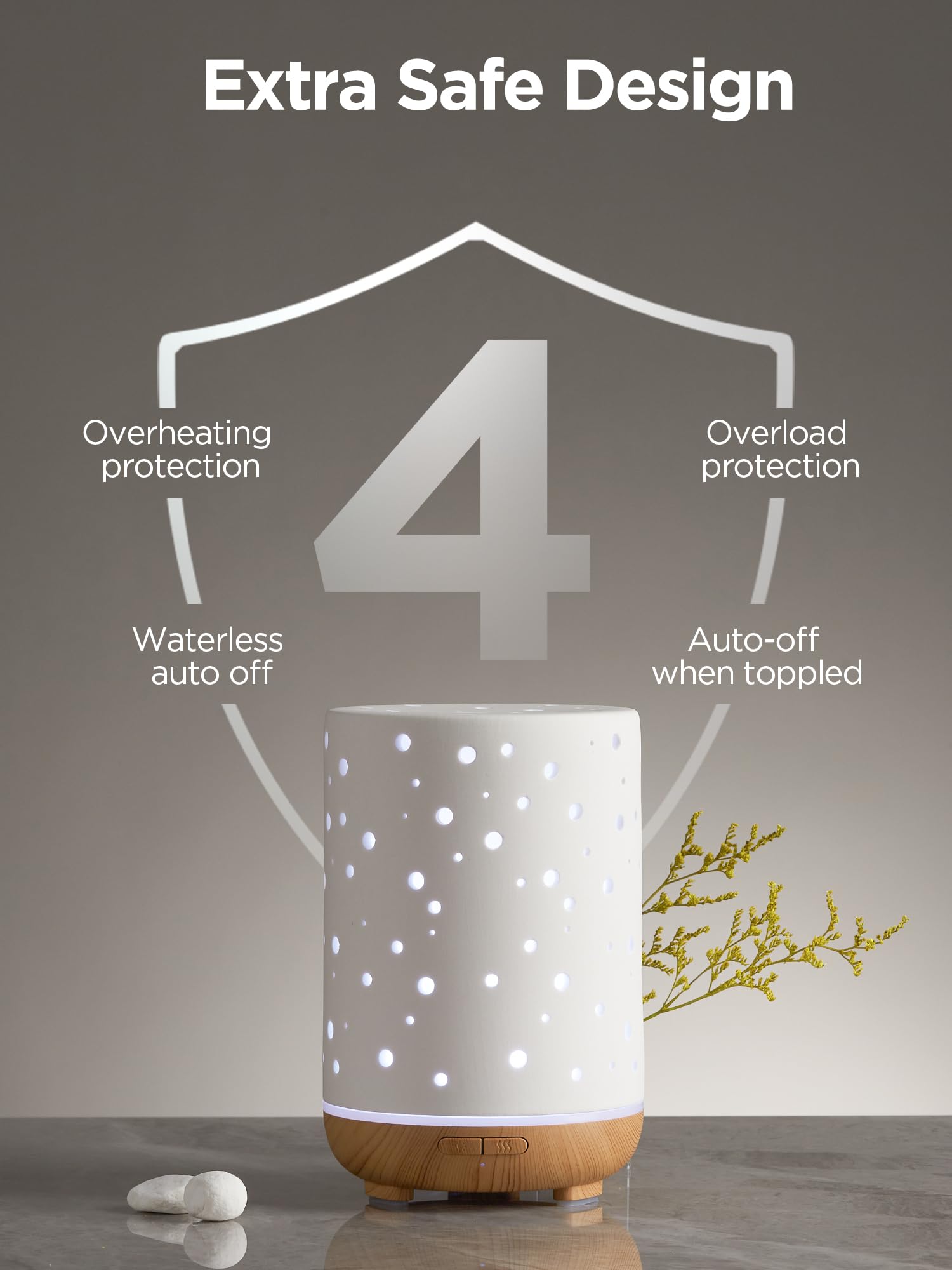 Seven mood lights illuminating the diffuser