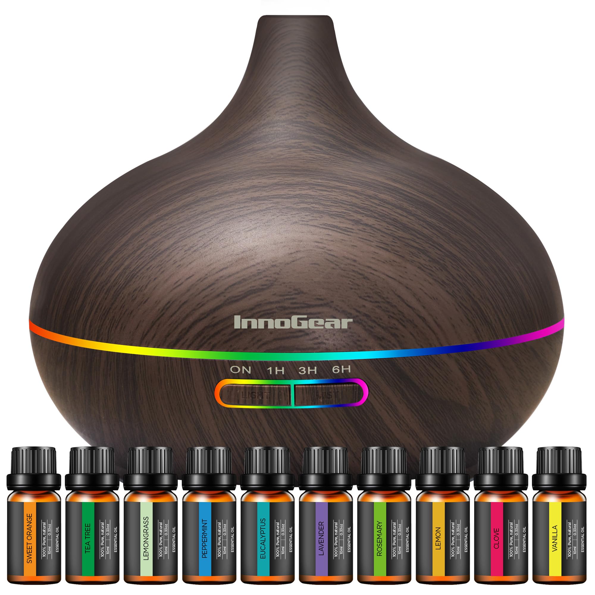 Dark wood grain InnoGear aromatherapy diffuser with 400ml tank