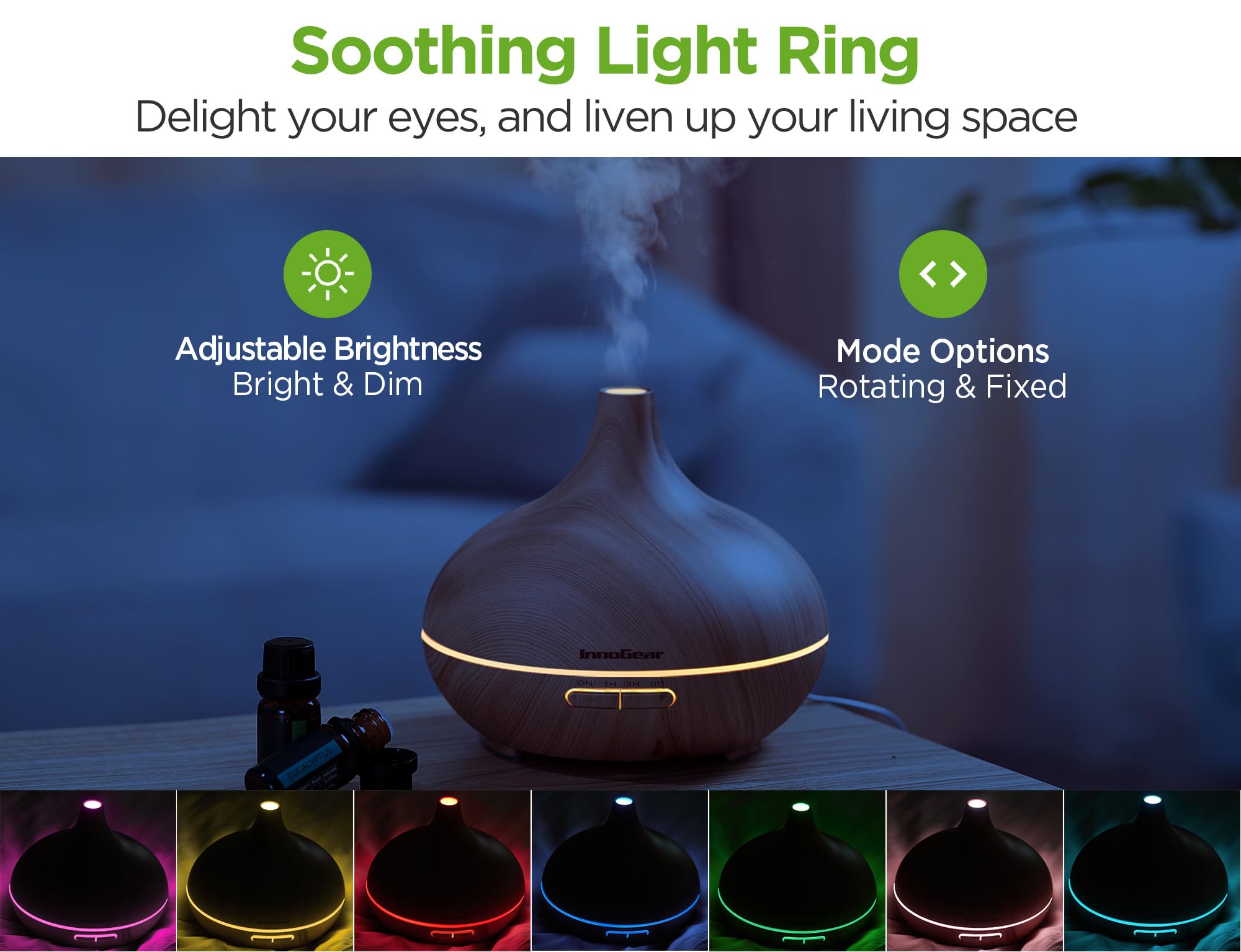 InnoGear diffuser with 7-color LED ring lighting