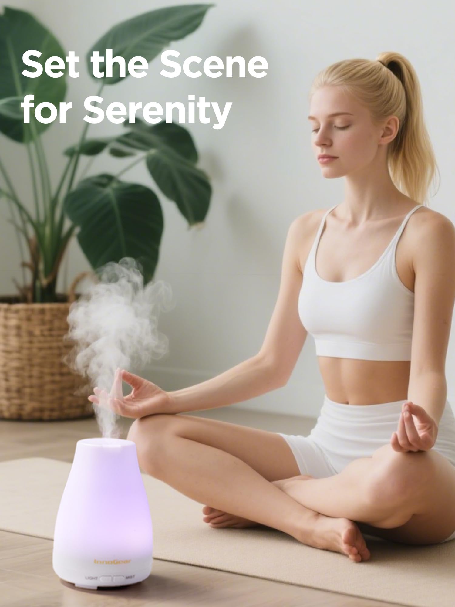 InnoGear diffuser in a bedroom setting with ambient light