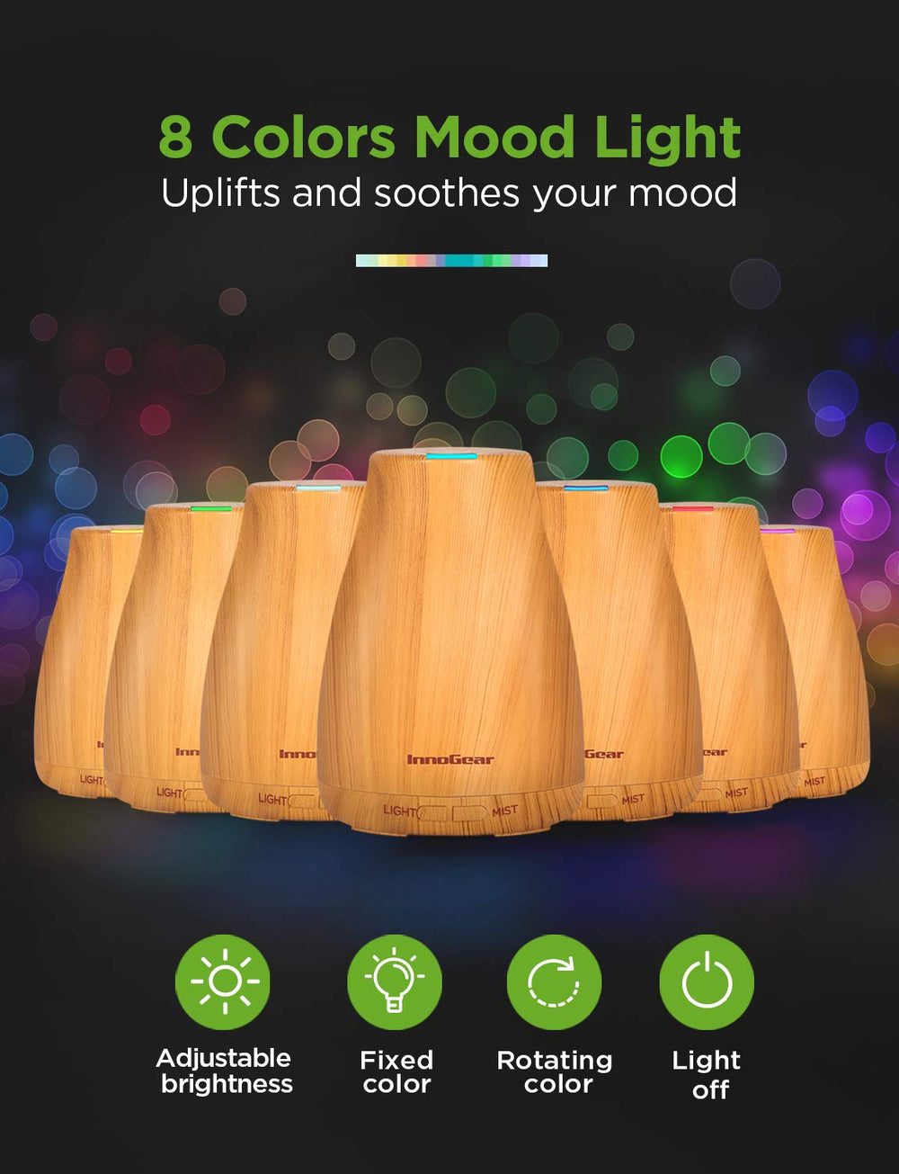 Diffuser displaying mist mode and auto-off feature