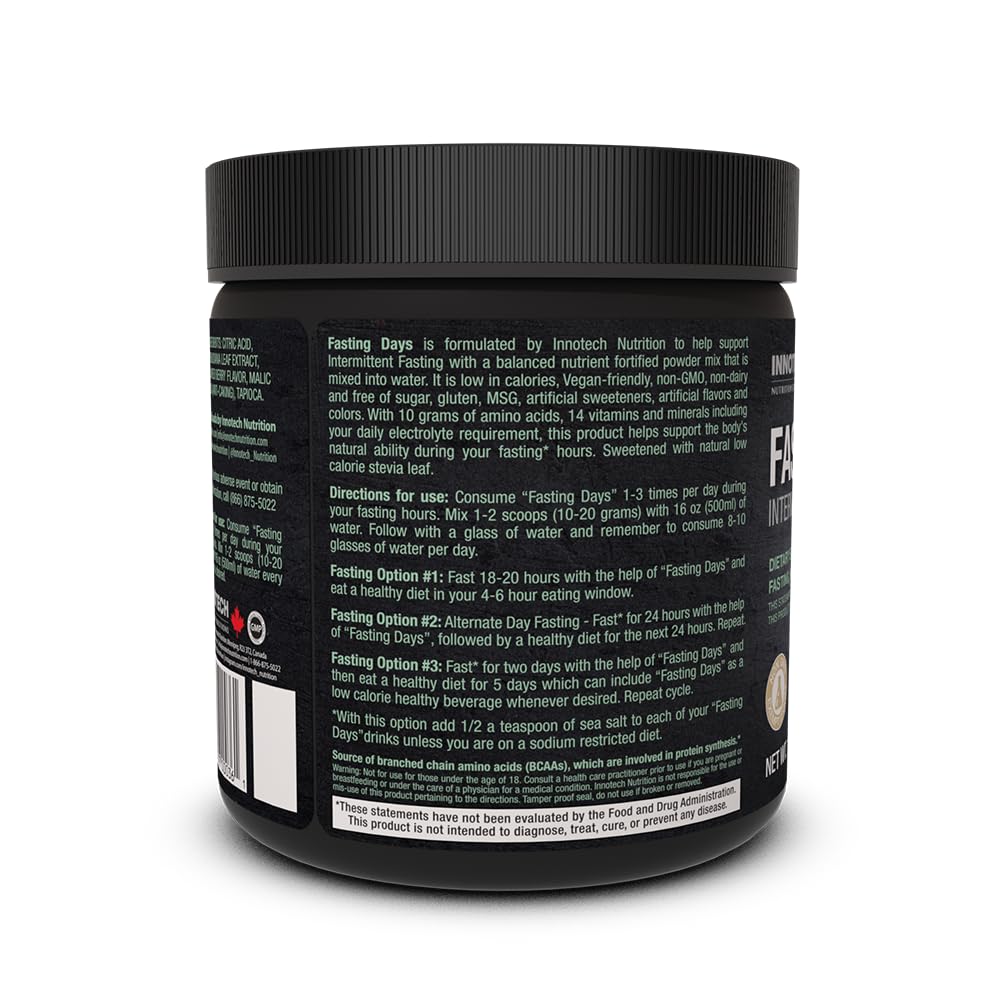 Nutrition facts label for INNOTECH Fasting Days Drink Mix