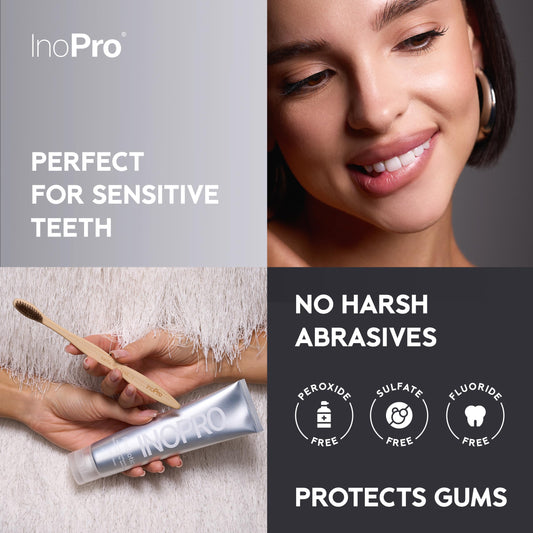 Side view of InoPro toothpaste packaging showing 5oz tube