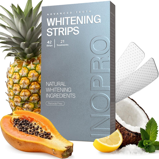 InoPro natural teeth whitening strips kit packaging with 42 strips