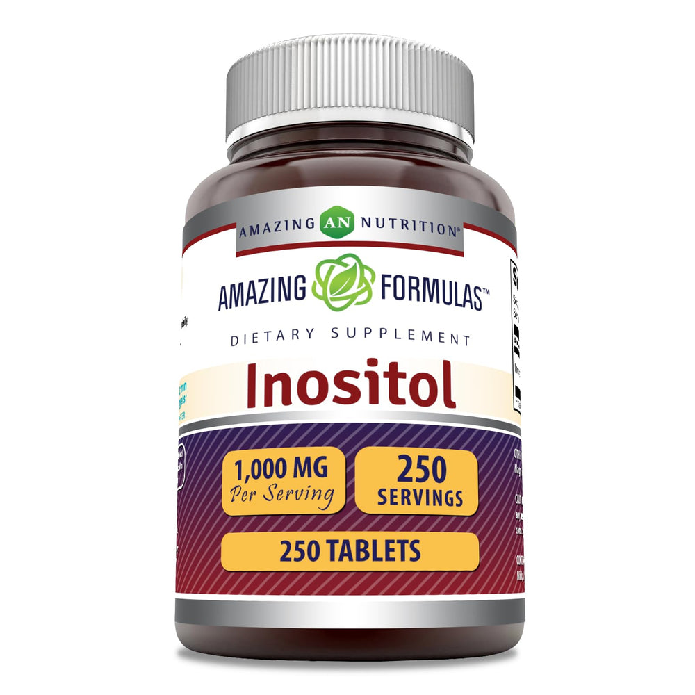 Bottle of Amazing Formulas Inositol 1000 mg supplement with 250 tablets