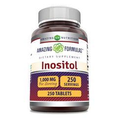 Bottle of Amazing Formulas Inositol 1000 mg supplement with 250 tablets