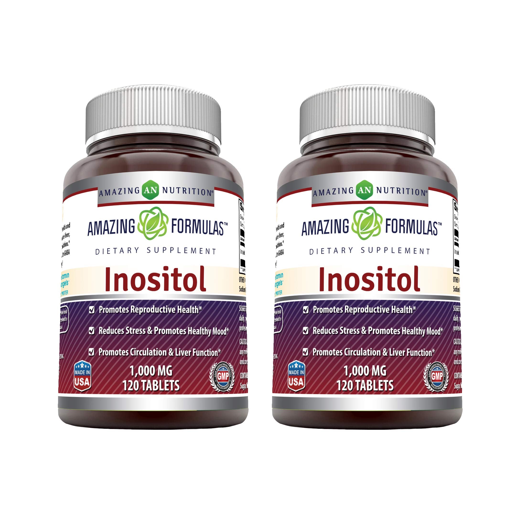 2-pack front view of Amazing Formulas Inositol 1000mg tablets