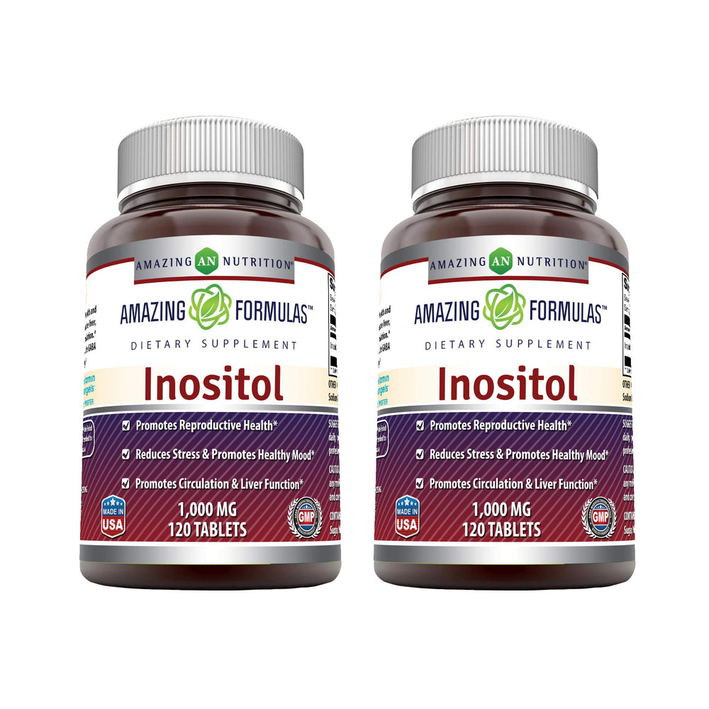 2-pack front view of Amazing Formulas Inositol 1000mg tablets