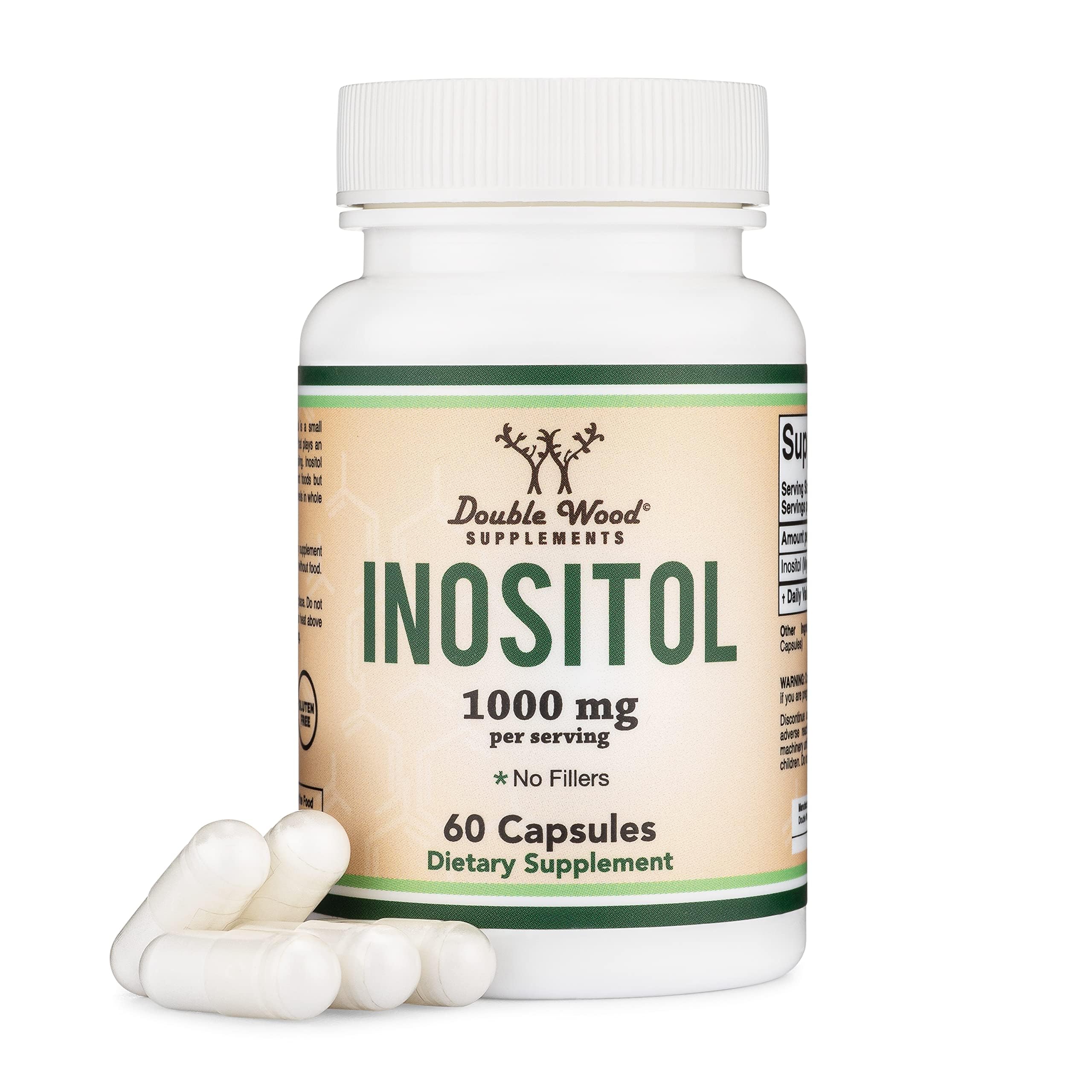 Double Wood Inositol capsules bottle on white background