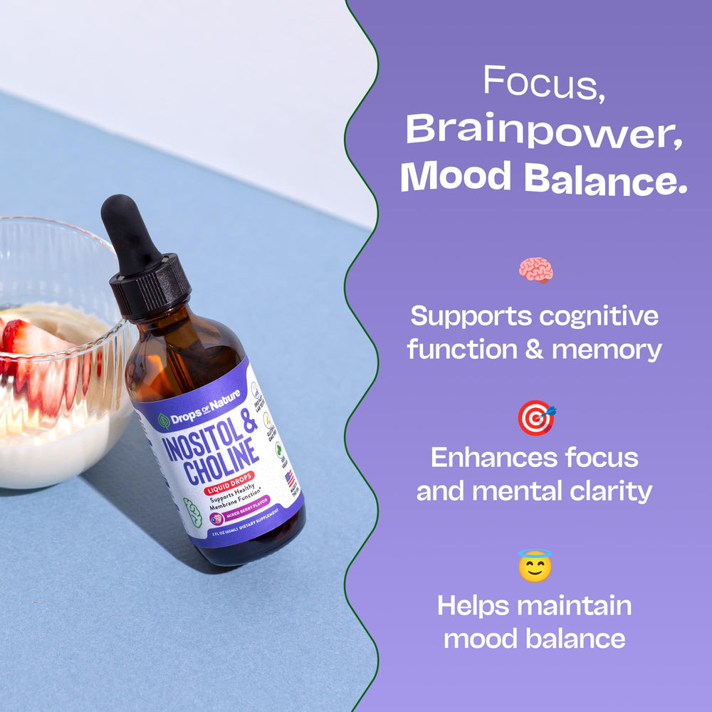 Vegan and Non-GMO status icons for Inositol & Choline Liquid Drops