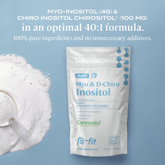 Inositol powder texture in a scoop with label