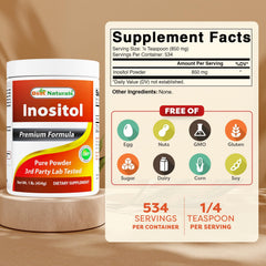 Serving size 850 mg (¼ teaspoon) of Inositol Powder with 534 servings per bottle