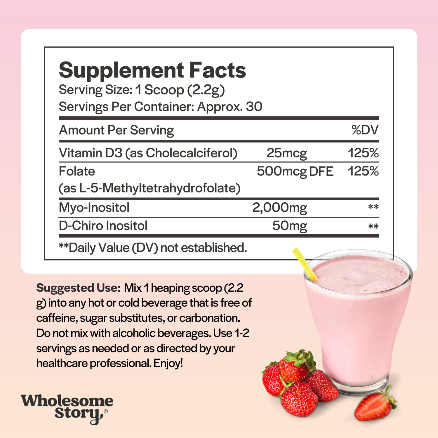 Serving scoop next to Inositol Powder bottle showing 30 servings