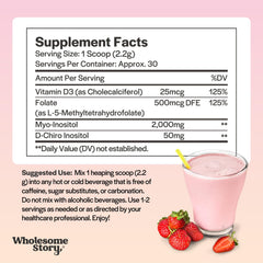 Serving scoop next to Inositol Powder bottle showing 30 servings