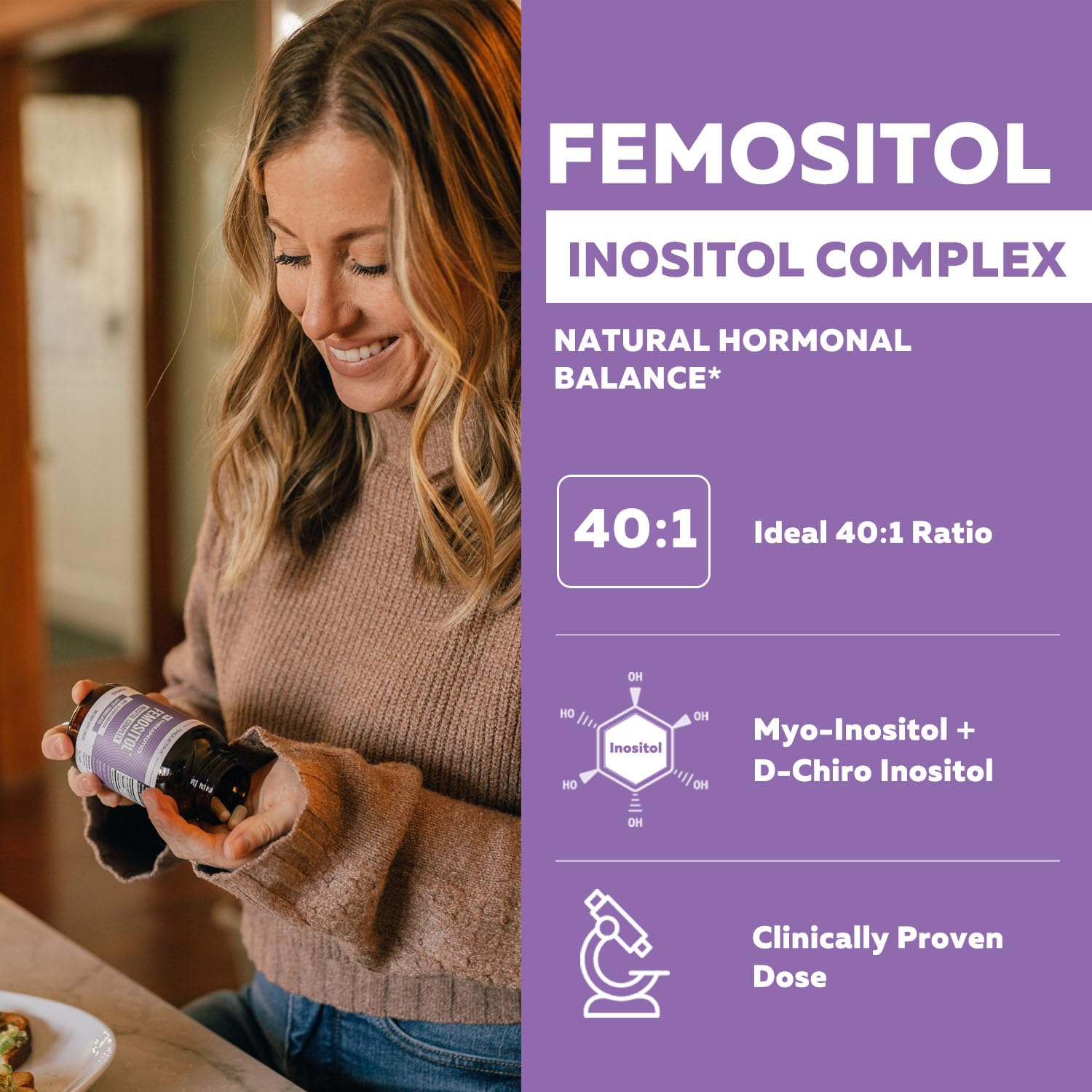 Graphic highlighting metabolic wellness benefits of the 40:1 inositol ratio