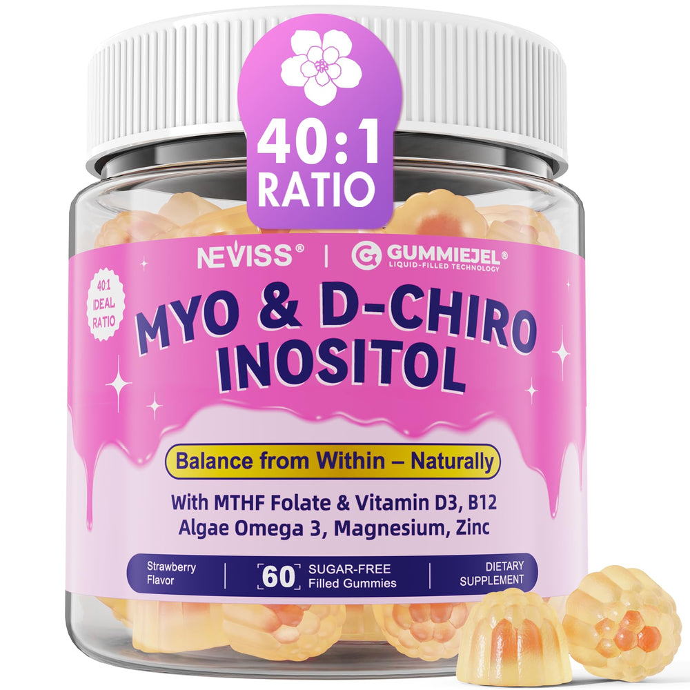Front view of Myo-Inositol & D-Chiro Inositol gummies bottle