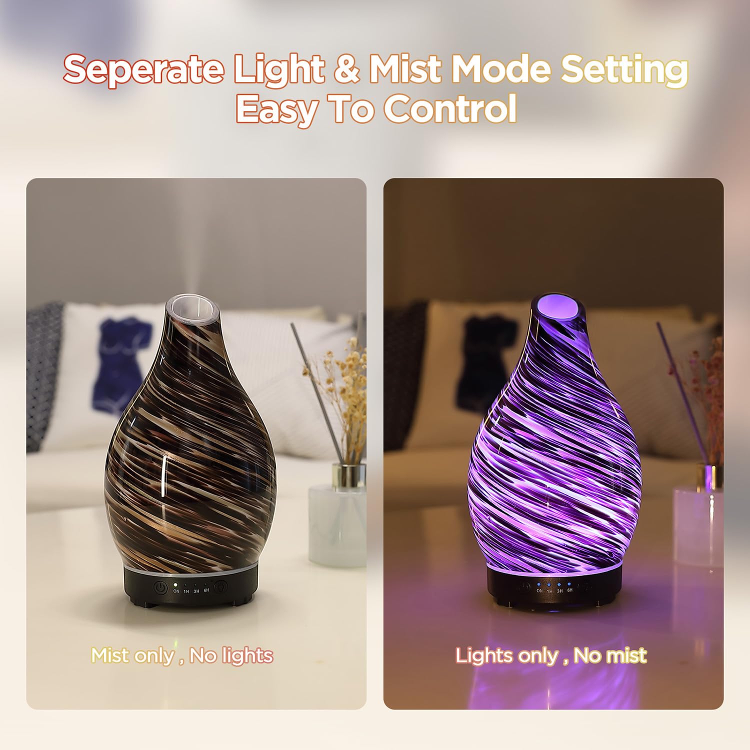 Separate control for mist and light settings