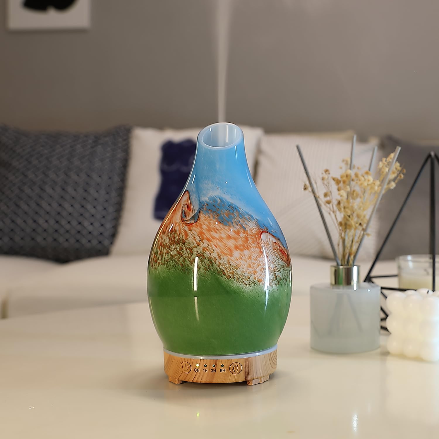 INRORANS vase aroma diffuser with 160ml capacity and art glass design
