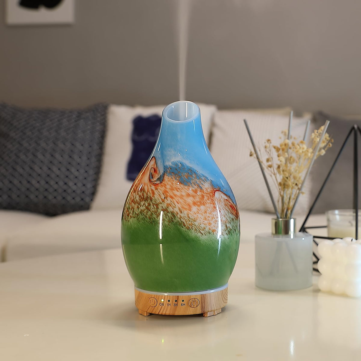INRORANS vase aroma diffuser with 160ml capacity and art glass design