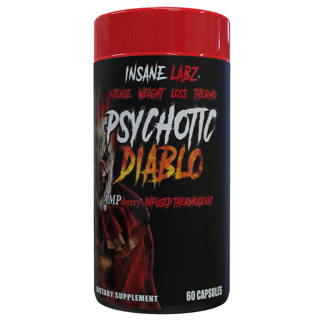 Bottle of Insane Labz Psychotic Diablo thermogenic fat burner with 60 servings.
