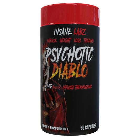 Bottle of Insane Labz Psychotic Diablo thermogenic fat burner with 60 servings.