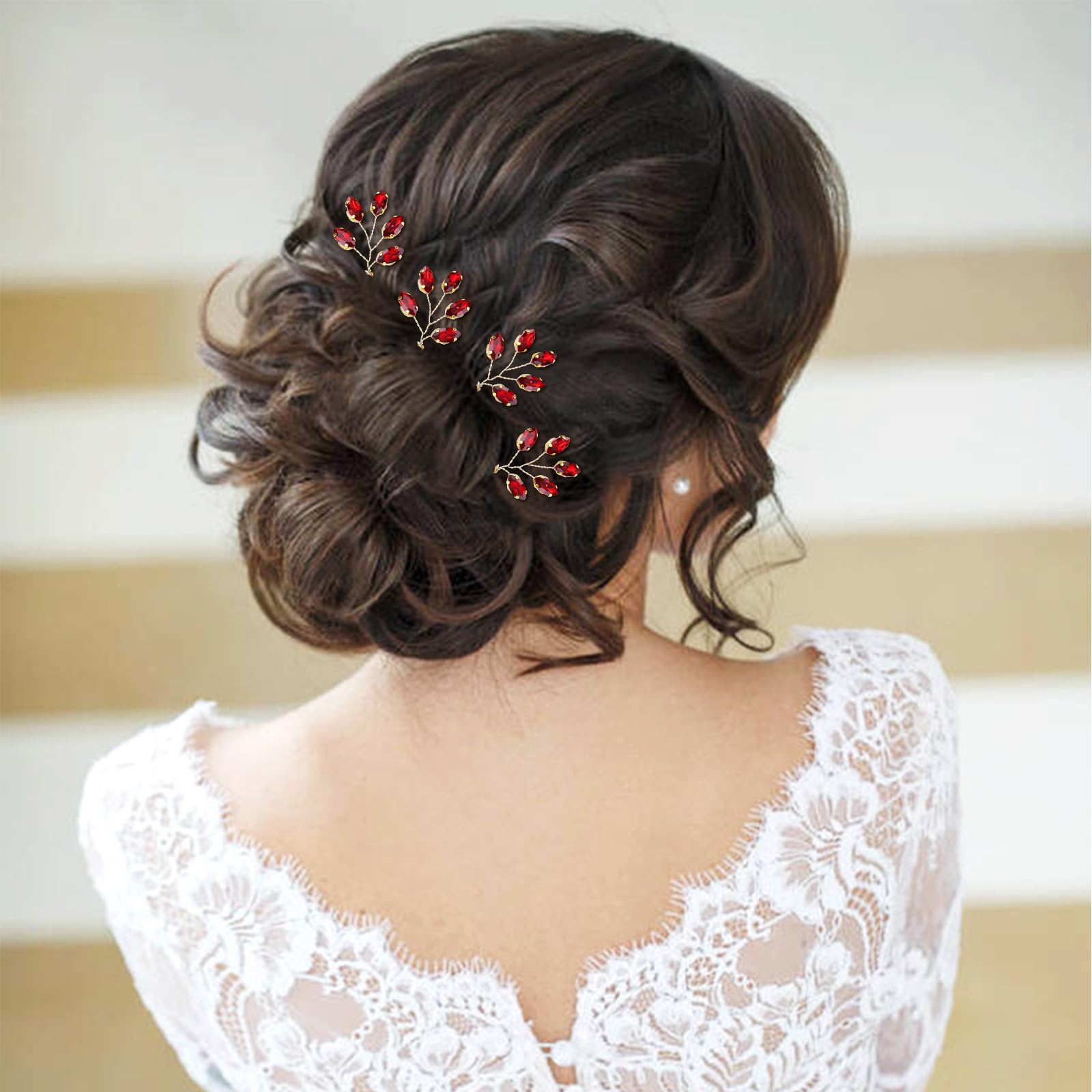inSowni bridal hair comb with red crystals enhances formal hairstyles