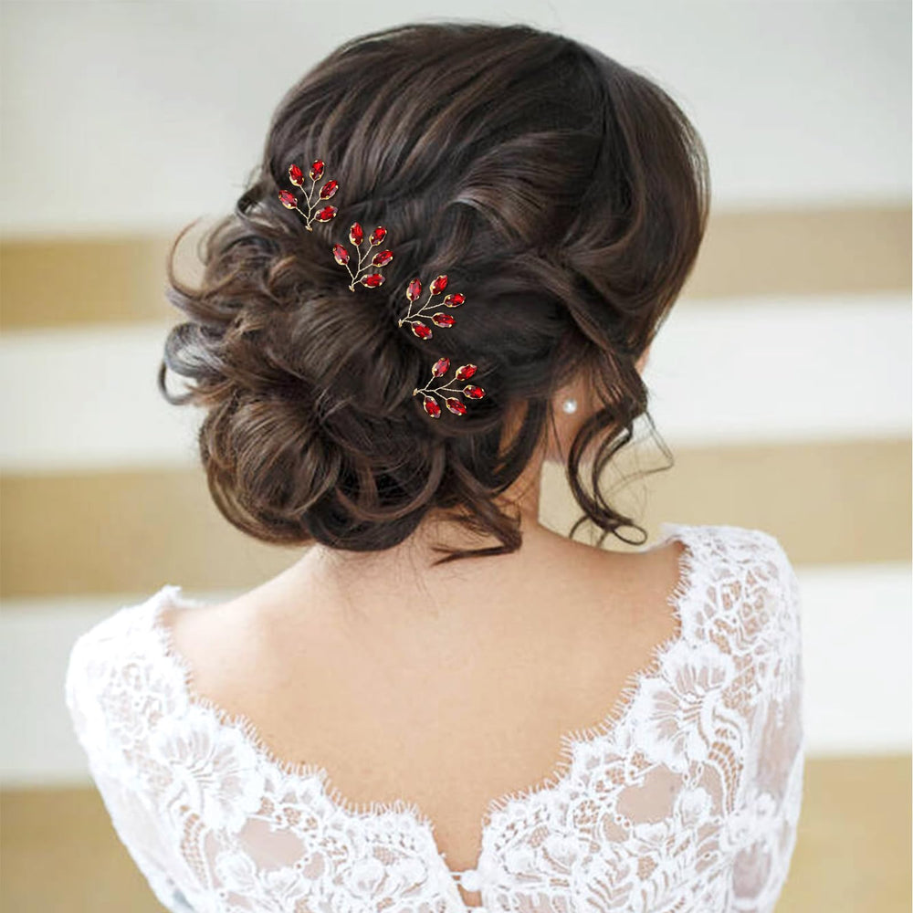 inSowni bridal hair comb with red crystals enhances formal hairstyles